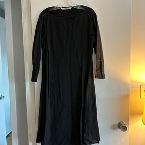 Black A-Line Dress with Cuffed 3/4 Sleeves